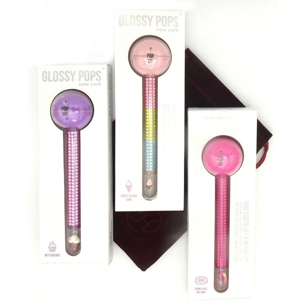 Glossy Pops Donut Cupcake Coney Island Cone Lip Balm Lip Gloss Duo Bag Lot Gift